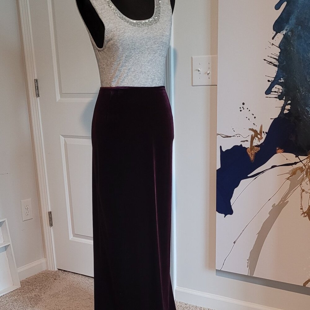 Adrianna Papell Women's S 12 Plum/Purple Velvet blend X-Long Maxi Skirt Hi Slit!